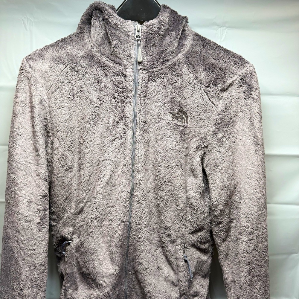 The North Face Osito Fleece Jacket Womens Small Gray Full Zip Hooded Fuzzy Coat